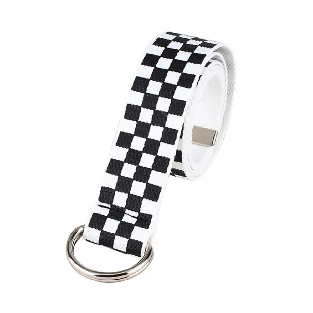 

Belt Waistband Men Canvas Casual Women Checkerboard D Ring Plaid Waist Strap Waistband