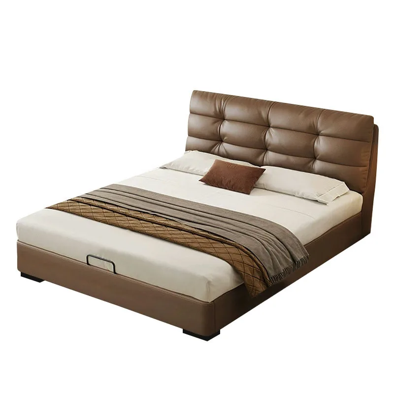 

Leather master bed, high-end Italian minimalism, air pressure with drawers, high box storage bed