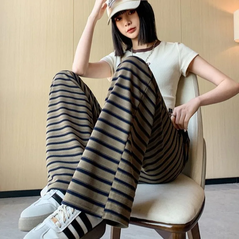 Patterned Wide-leg for Women Spring Summer Thin High-waisted Casual Pants Loose Straight