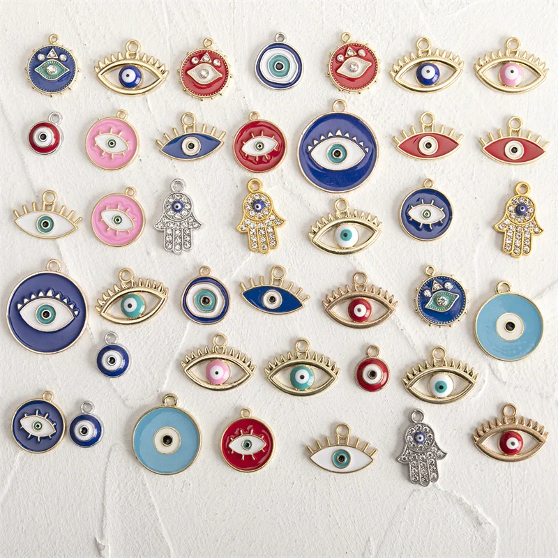 Trendy 40pcs/lot Mixed Colorful Enamel Eye Charms Pendant DIY Necklace Bracelet For Jewelry Making Accessories