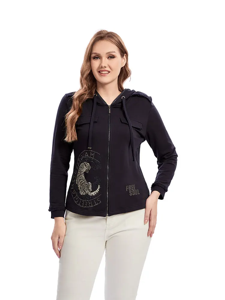 ผู้หญิงขนาดบวกถักด้านบนลําลองคอกลมสีทึบโพลีเอสเตอร์ฤดูใบไม้ผลิแฟชั่นไม่ยืดผ้าทอ