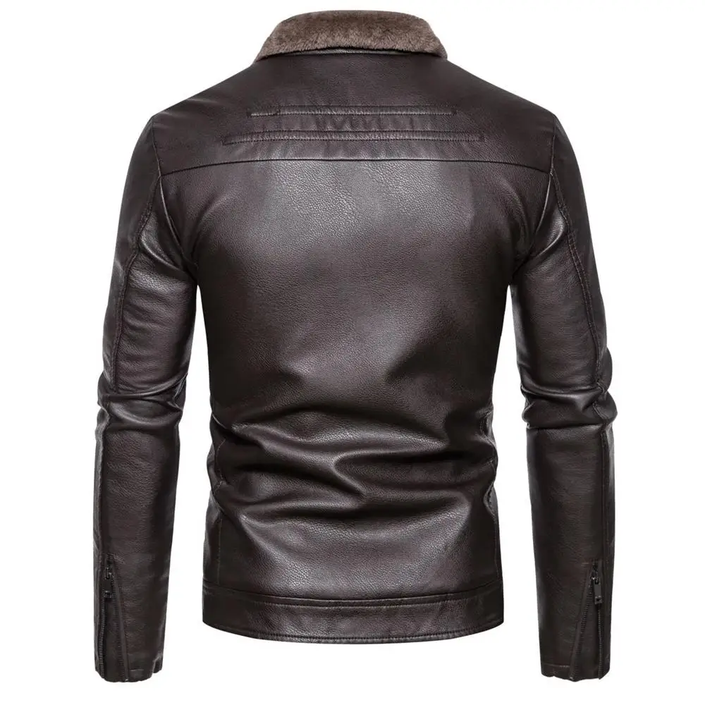 Men's Business Leather Jacket Autumn/Winter New Plush Leather Jacket Men's Large Slim Fit Collar Leather Jacket M-5XL