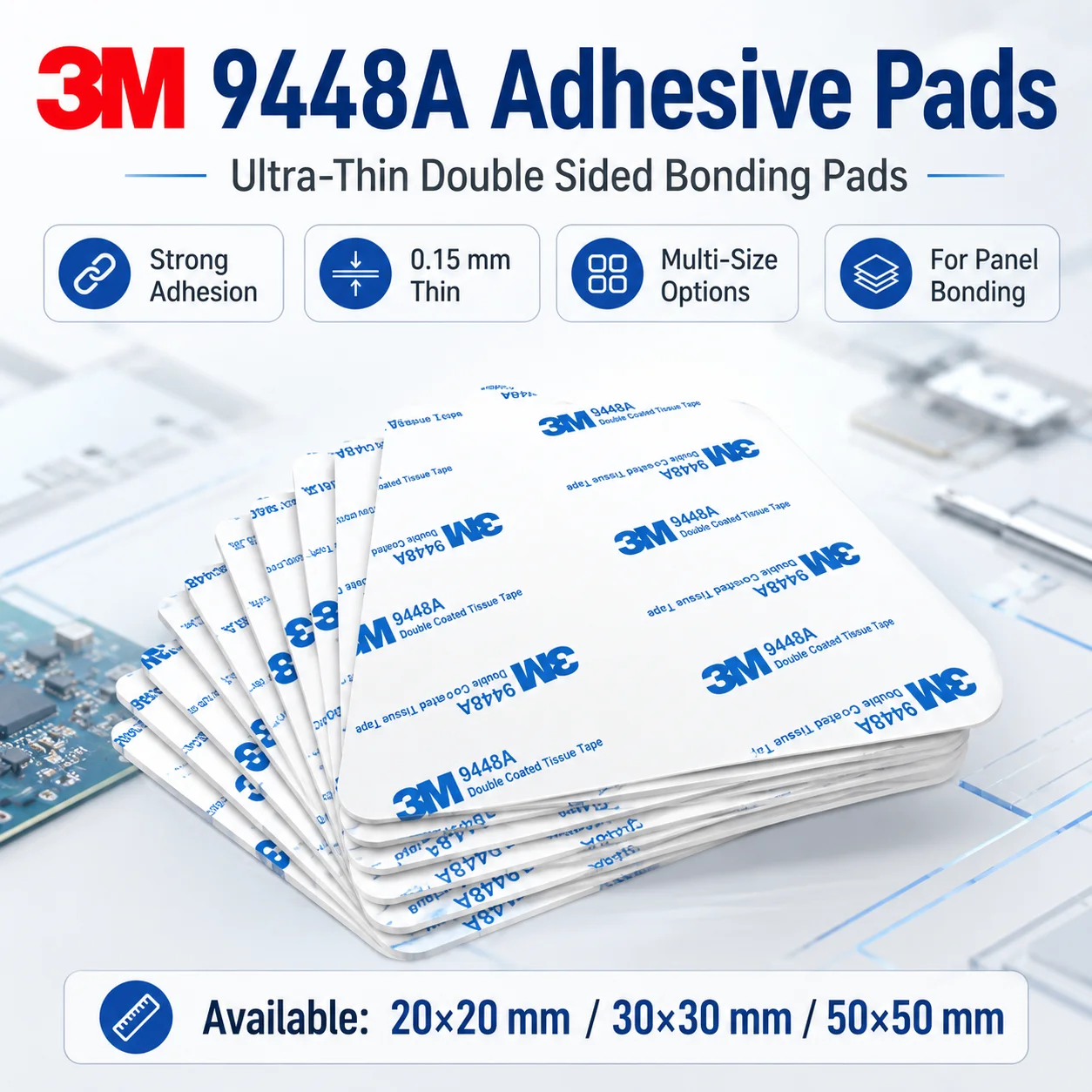 3M 9448A Double Sided Adhesive Tape Pads Ultra Thin Strong Bonding For Photo Frame LED Strip Mirror Wall Hook DIY 10Pcs 0.15mm