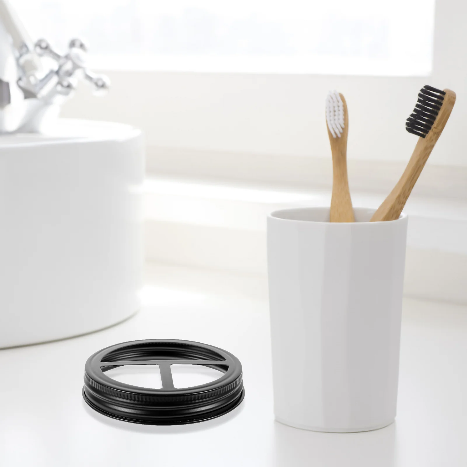 

2Pcs Mason Jar Lid Stainless Steel Toothbrush Holder Rustproof Reusable Easy Clean 3 Compartments Wide Mouth Lids