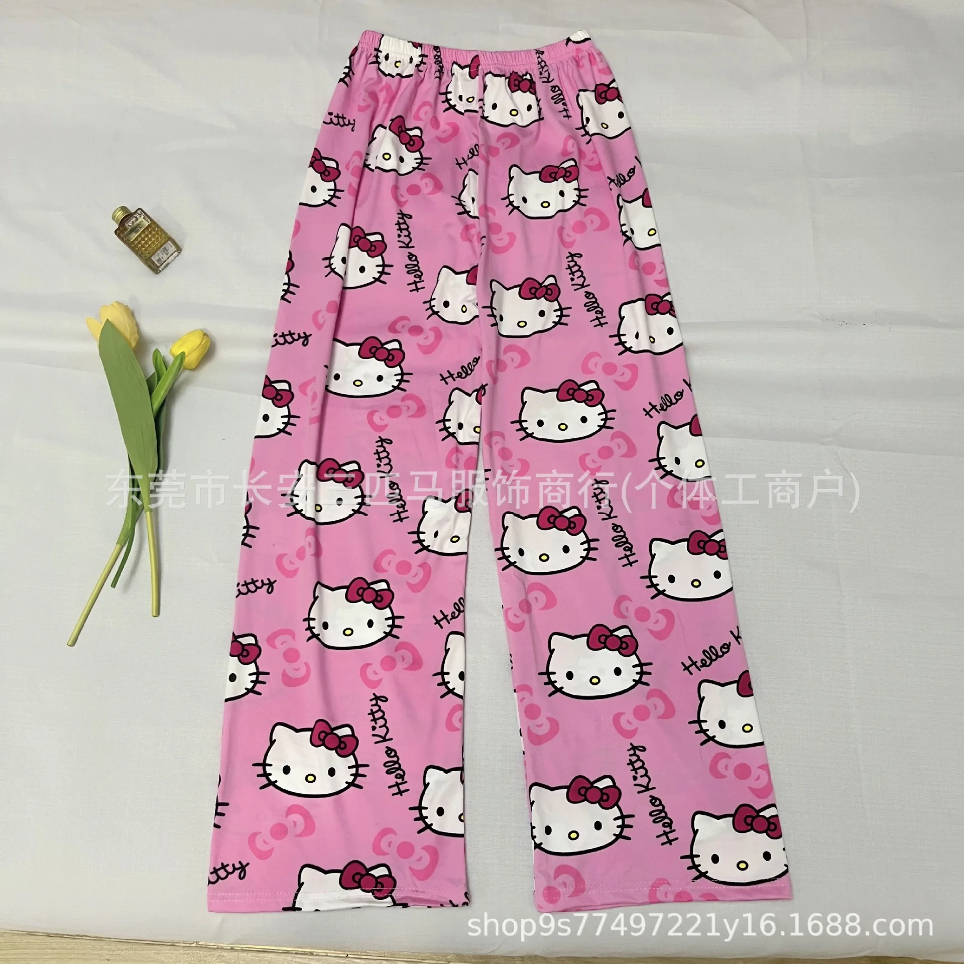 Sanrio-pantalones de pijama finos para hombre y mujer, ropa de algodón, holgada, con dibujos animados, a la moda, para verano