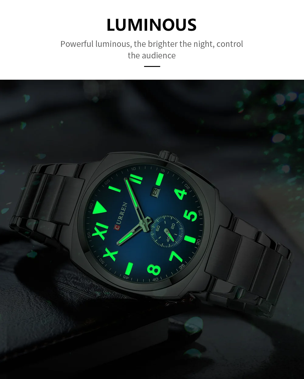 Curren Casual Fashion Markenuhren für Herren, einfache Quarzuhr mit leuchtenden Zeigern, Herren-Armbanduhr aus Edelstahl mit Datumsanzeige. – Detail 5