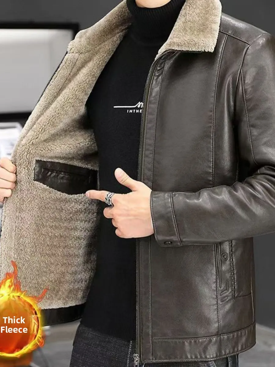 

Thiened ortened Men's Leather Jaet Midlife Winter Outerwear Fce Lined Special Thi Dad Clothes andpa Winter Clothes