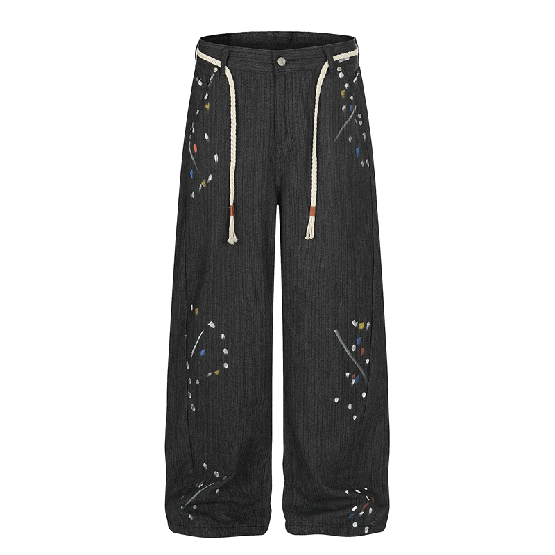 

Джинсы-брюки свободного кроя GXFortune American Sle Splatter Paint для мужчин и женщин, модные, с дизайном Dstring, прямые, повседневные