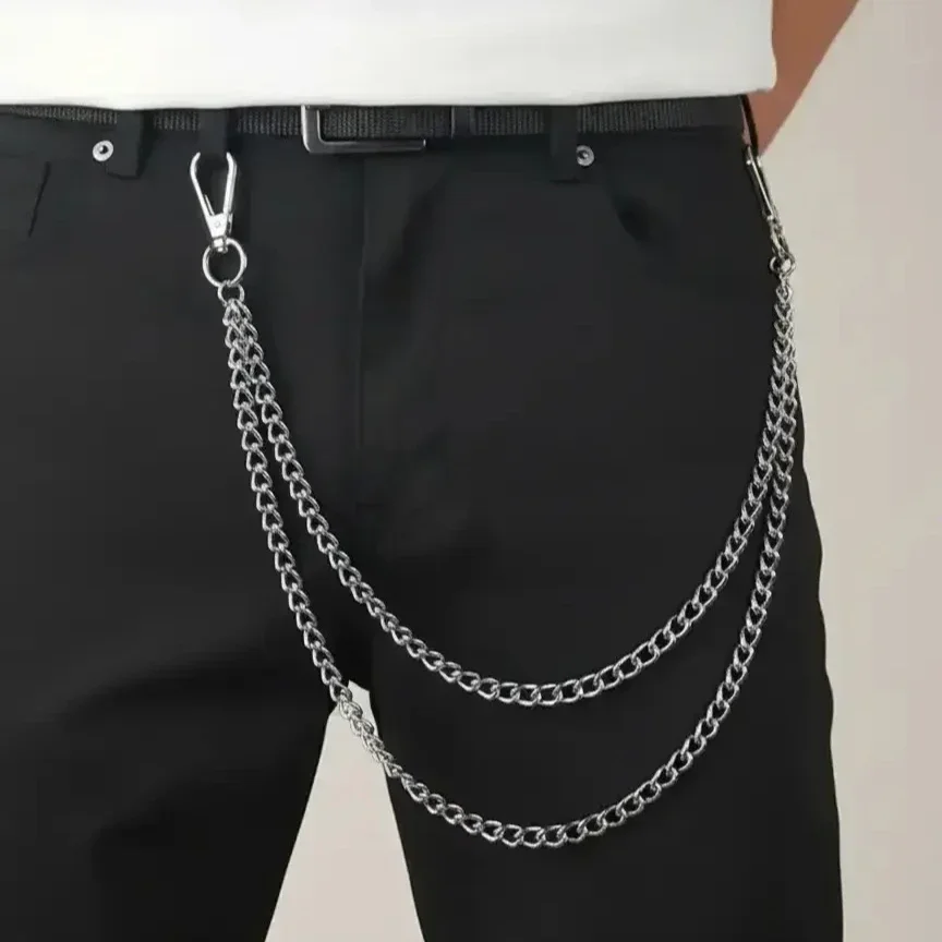 

Punk style chain design belt, fashionable double-layer denim belt, birthday gift chain belt