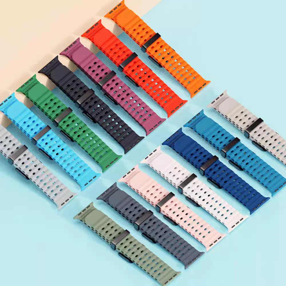 Sportowy pasek Ocean do Apple Watch Ultra 2 49 mm 10 46 mm Oddychająca silikonowa opaska na nadgarstek do iWatch Series 9 8 7 6 5 4 SE 45 mm 44 mm