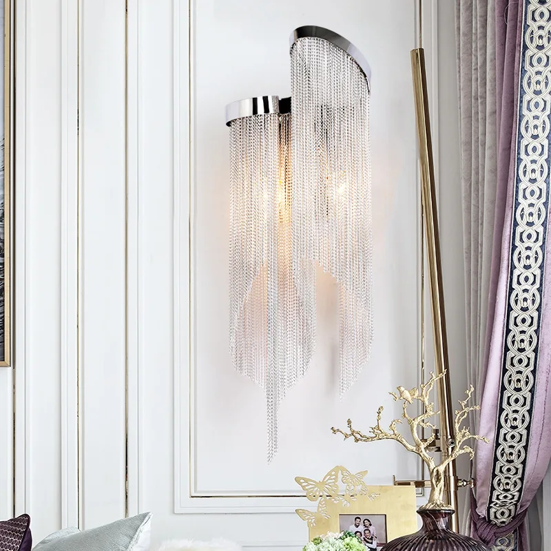 Postmodern tassel lamp designer light luxury living room bedroom bedside lamp background wall