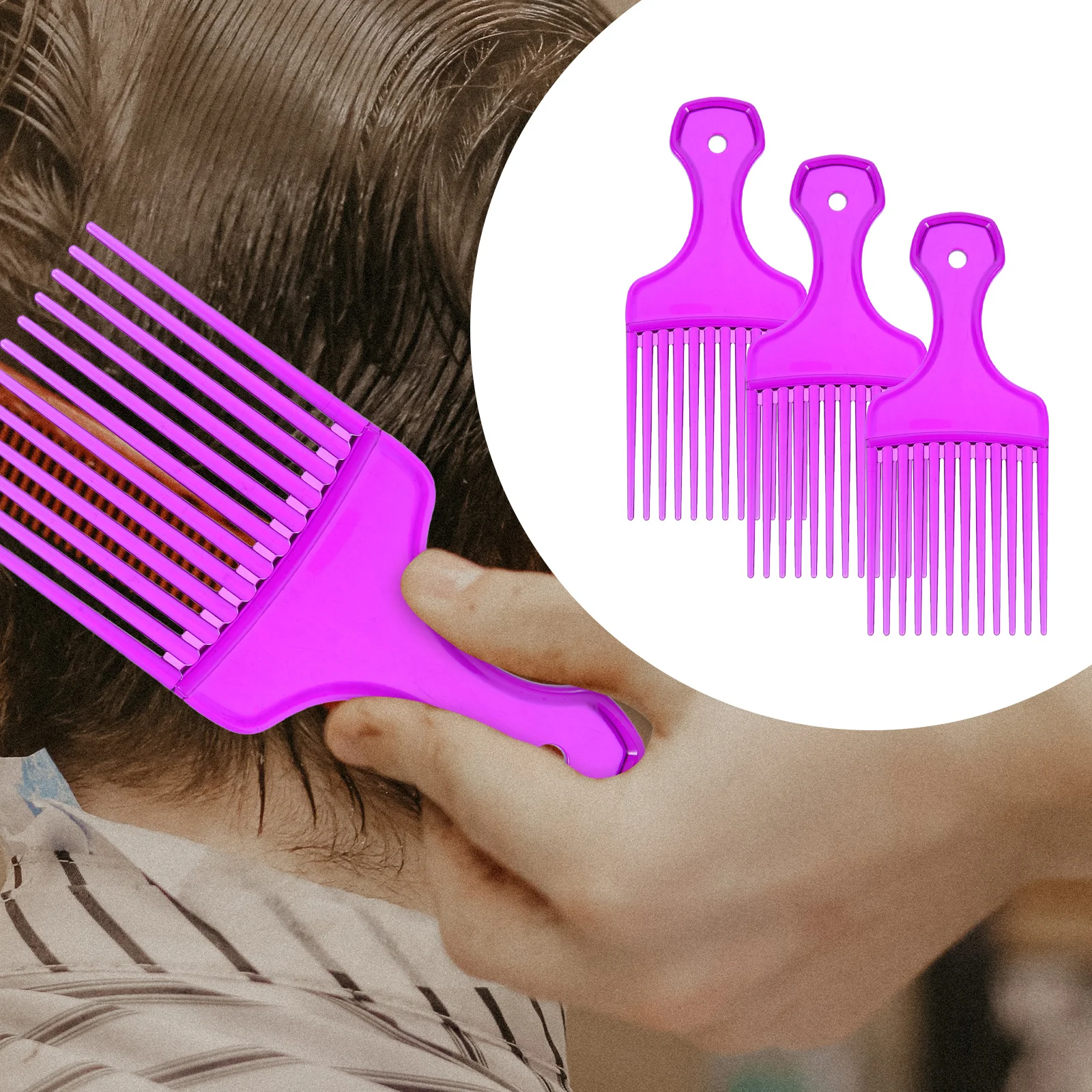 

3Pcs Oil Head Comb Durable Antistatic Styling Portable Hair Accessory Purple Hanging Hole Lightweight Design Hair Comb