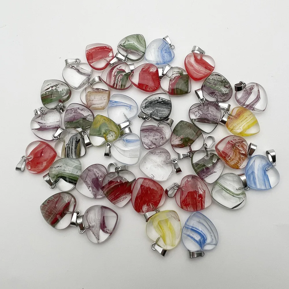 fashion new mixed glass love heart pendants Necklace for jewelry making 50Pc good quality charms gift diy accessories wholesale