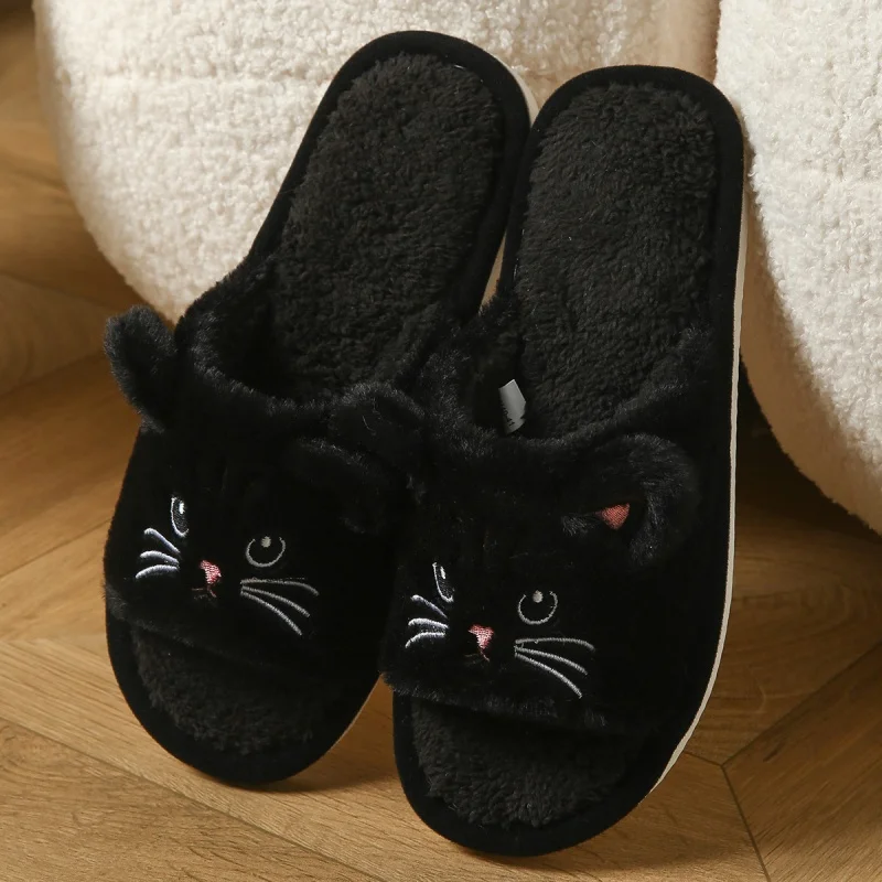 Cute Cat Plush Flip Flops For Women Men Warm Fuzzy Thong Slippers Cartoon Animal Indoor House Slippers Soft Thick EVA Sandals view 3