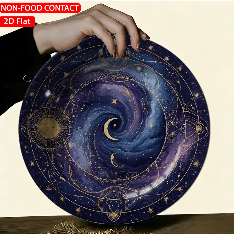 1pc Elegant Ceramic Decorative Plate-Cosmic Spiral Galaxy Cosmic Blue Theme Design Non-Food Contact, Home Desk Ornaments,