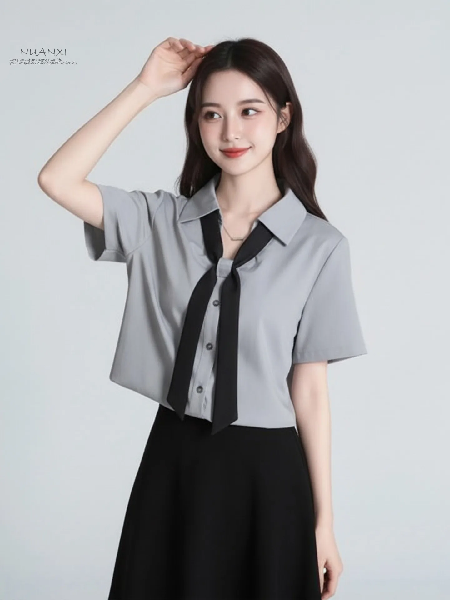 

Nuanxi 2026 Spring College Style Women's Collar Short Sleeve Shirt Loose Fit Versatile Korean Commute Style Easy Care