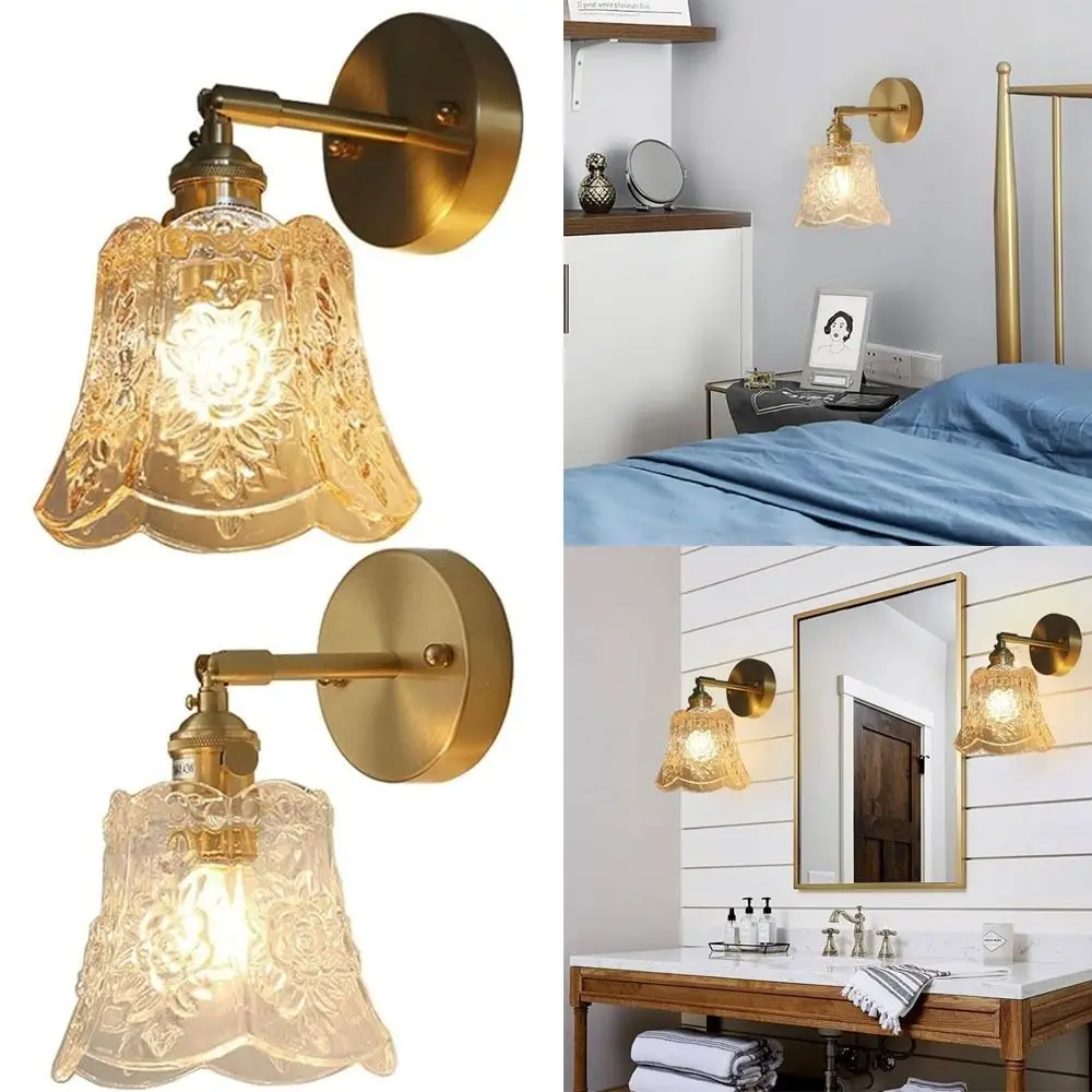 

Flower Design LED Wall Light Green Glass Adjustable Direction Bedside Wall Lamp E26/E27 Base Wrought Iron Nordic Wall Lamp