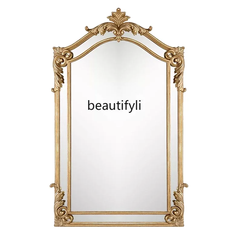 

American retro entrance mirror carved makeup, light luxury dining room decoration, living room wall mirror