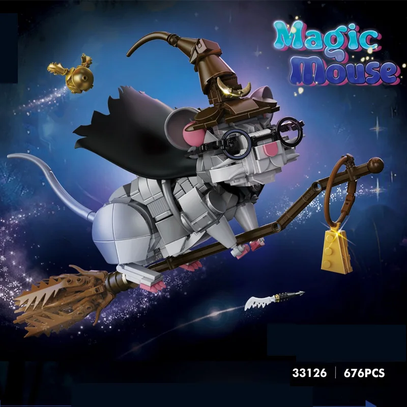 

Magic Mouse Small Building Blocks Kits With Broom Creative 676PCS Assembled Animal Educational Model Bricks Toys Holiday Gift