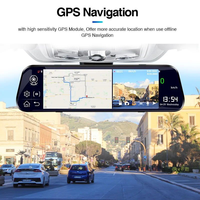 Fotografia 5: Yangoood Dashcam 1080P DVR Automotivo 10 Polegadas com Streaming 4G Android ADAS e Registro Opcional Espelho Retrovisor 1080P para Gravação Automotiva