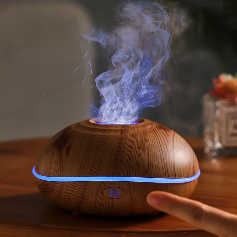 Colorful Flame Wood Grain Aromatherapy Machine Air Purification Office and Household Heavy Fog Humidifier Oil Diffuser