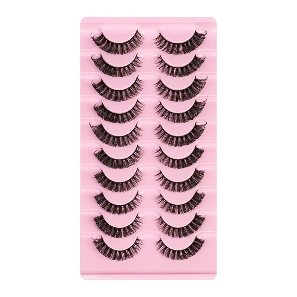 10 Pairs Russian Strip Lashes DD Curl False Eyelashes Fluffy Wispy Faux Mink Lashes Pack