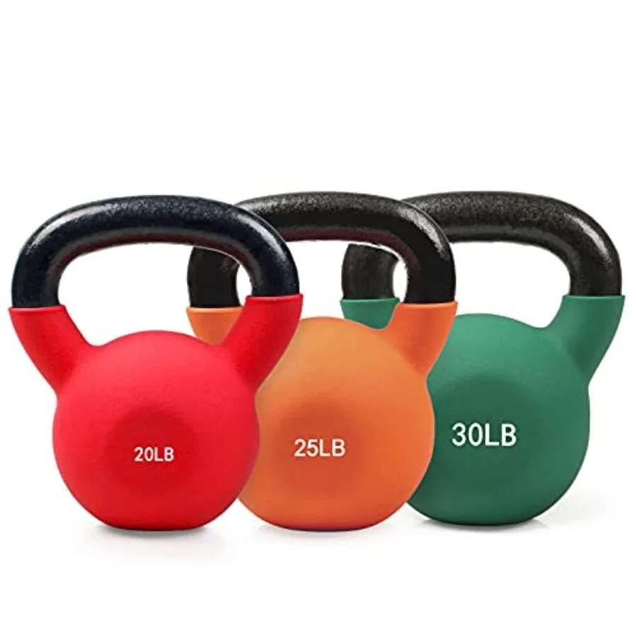 Neoprene Coated Kettlebell Weight Set in Solid Cast Iron for Home Gym Use Black Durable and Non-Slip Surface