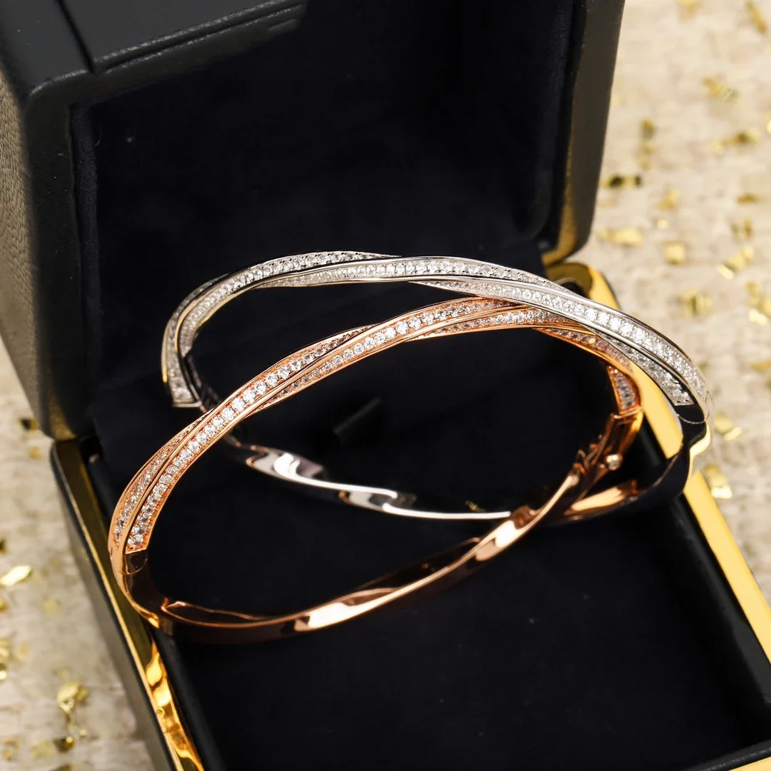 

Europe Designer Brand Rose Gold Silver Full Diamond Bracelet Woman Top Quality Fine Luxury Jewelry Wedding Gift
