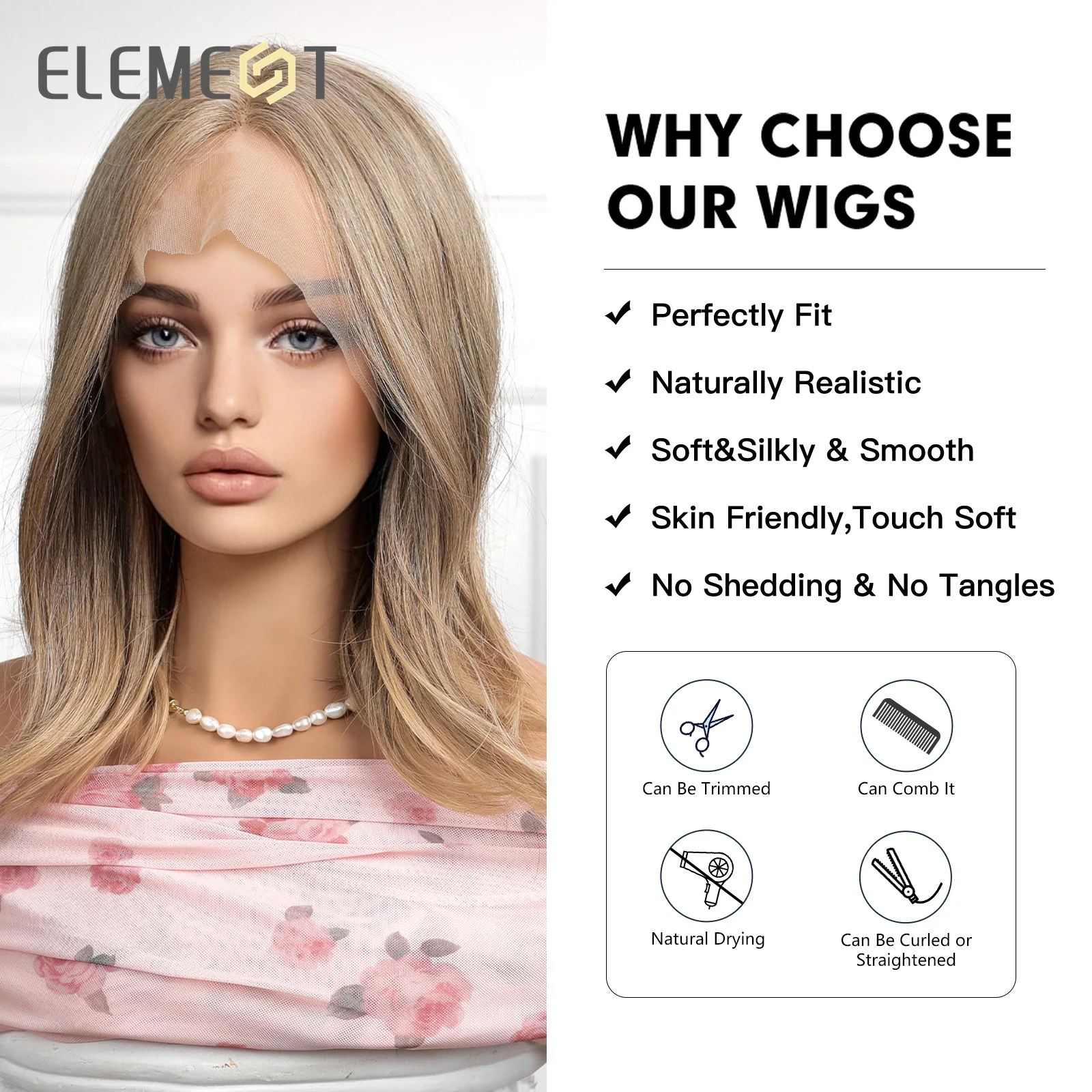 ELEMENT HD Middle Part Lace Front Synthetic Wigs Hair Water Wavy Ombre Dark Root to Blonde Daily Party Wig for Women Natural Use