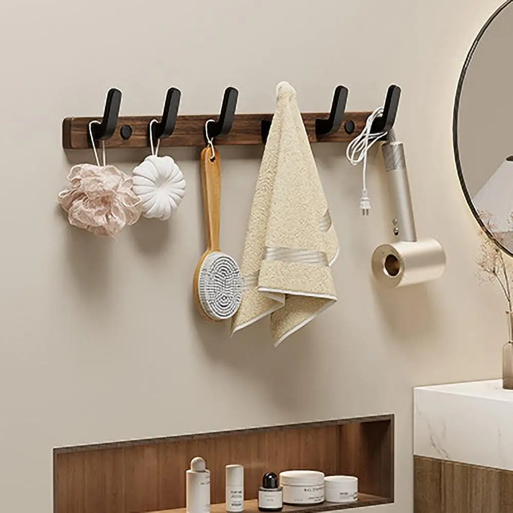 Long-lasting Coat Rack Sturdy Walnut Wood Coat Rack with 5 Hooks Heavy Duty Wall Mount Jacket Hanger Easy Installation for Home image 2