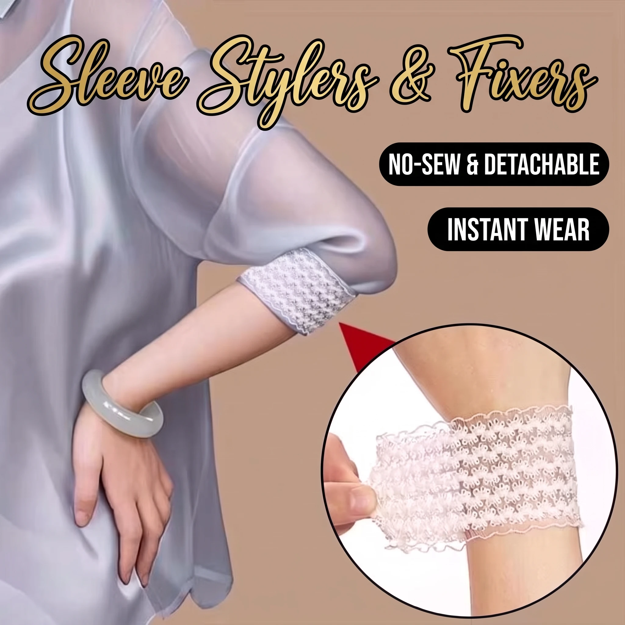 4Pcs Anti Slip Sleeve Holders Elastic Lace Cuffs Adjustable Bands Removable Shirt Armband Straps for Sweaters Coats Jackets