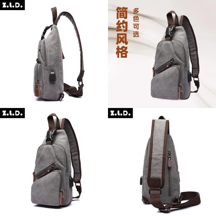 

【Новый стиль】Новая мужская сумка через плечо, повседневная холщовая сумка-слинг, модная многофункциональная сумка с USB-портом, цельная модель.