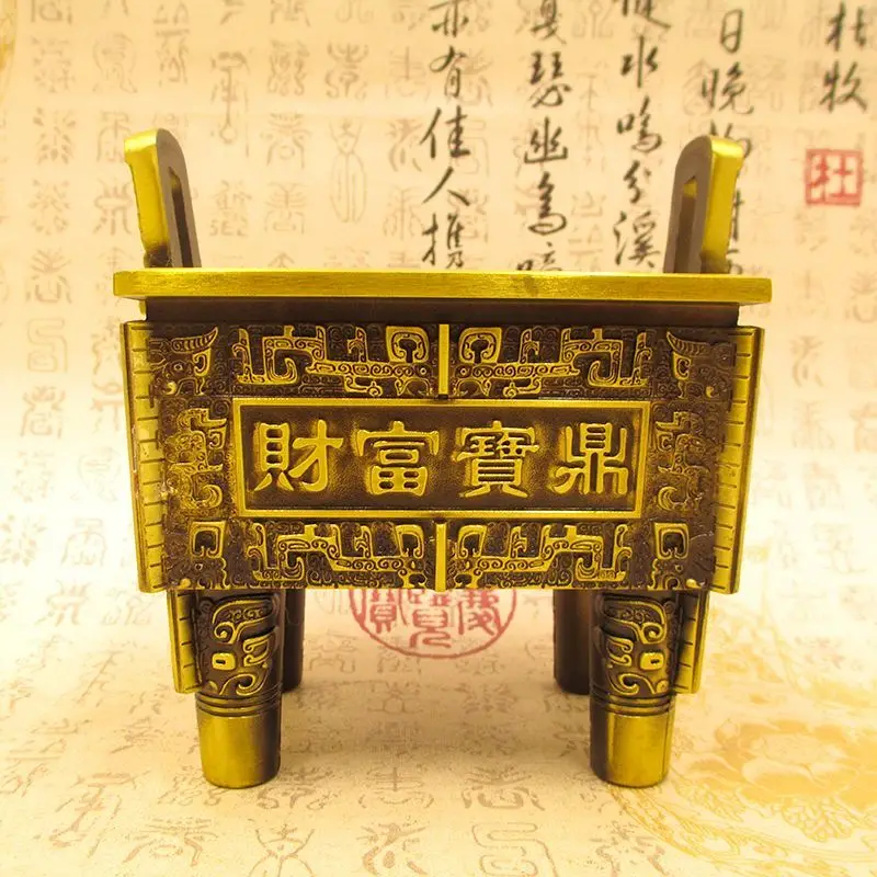 

Pure Copper Wealth Treasure Tripod Ornament Four-Legged Copper Tripod Incense Burner Home Use Wealth-Attracting Four-Sided Tripo