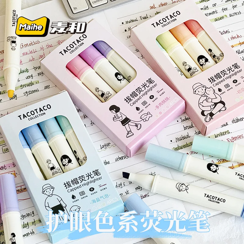 Maihe TACOTACO Retractable Highlighters for Students, Colorful Markers for Highlighting Key Points, Eye‑Friendly Color Series, 1