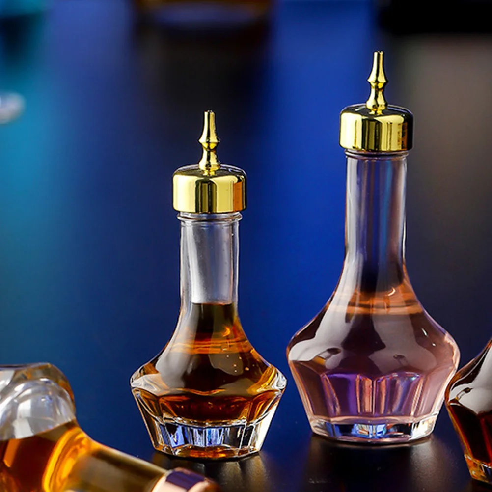 

2 Pcs Practical Bitters Bottle Glass Bottles Clear with Caps Multi-function Lids Cocktail