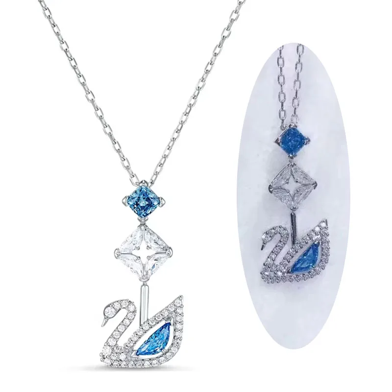 2024 New necklace Swan blue square diamond crystal element necklace suitable for women's exquisite high-quality jewelry gifts