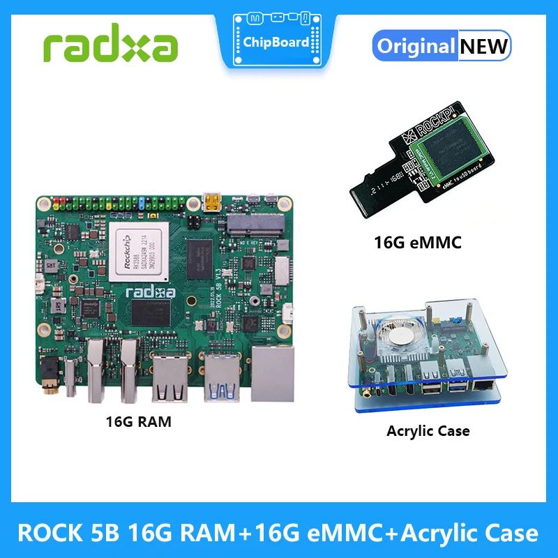 

Radxa ROCK Pi 5B +16GB eMMc+Acrylic Case ,ROCK Pi 5 Model B RK3588 8 Core Development Board