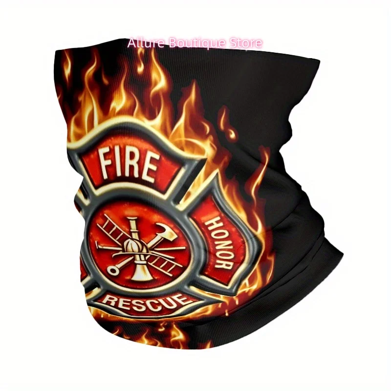 Men's Firefighter-Inspired Neck Gaiter - Breathable Quick-Dry Polyester Blend with Fire Rescue Emblem Design, Moisture-Wicking L
