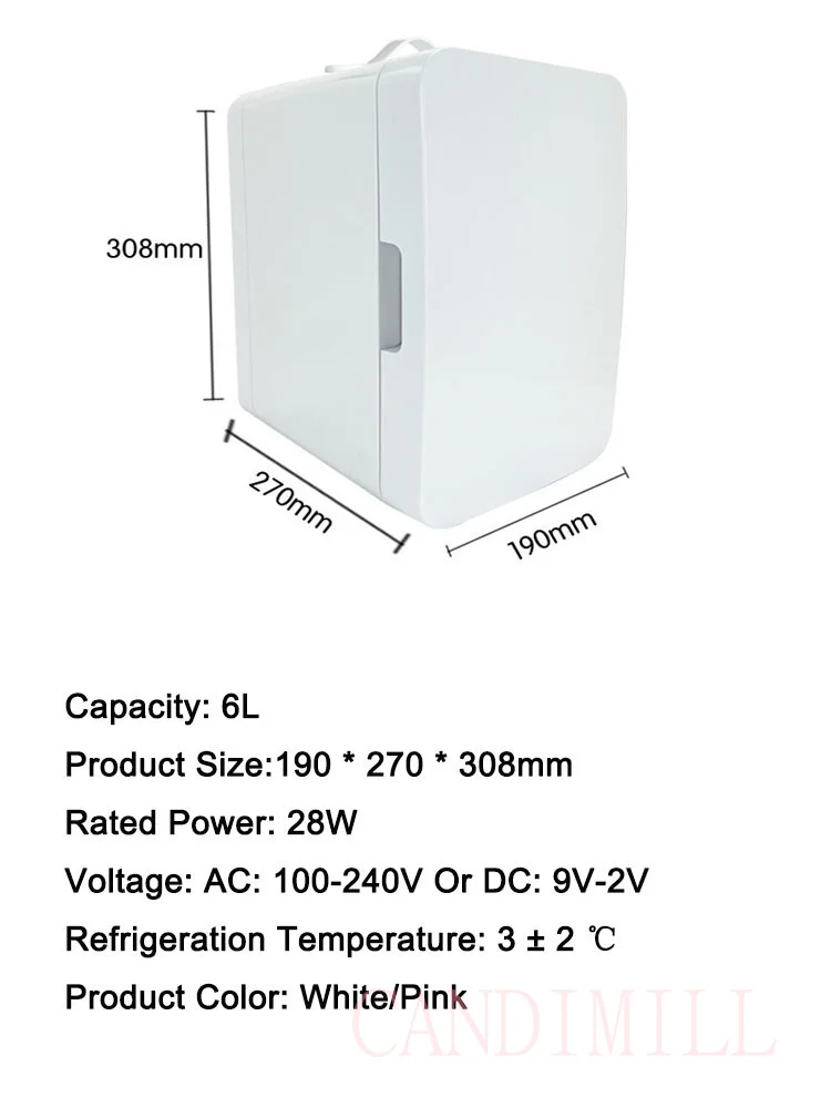 Mini Fridge Refrigerator Portable Freezer Cooler And Warmer Storing Food Drink Skincare Cosmetic For Home Car Use 6L