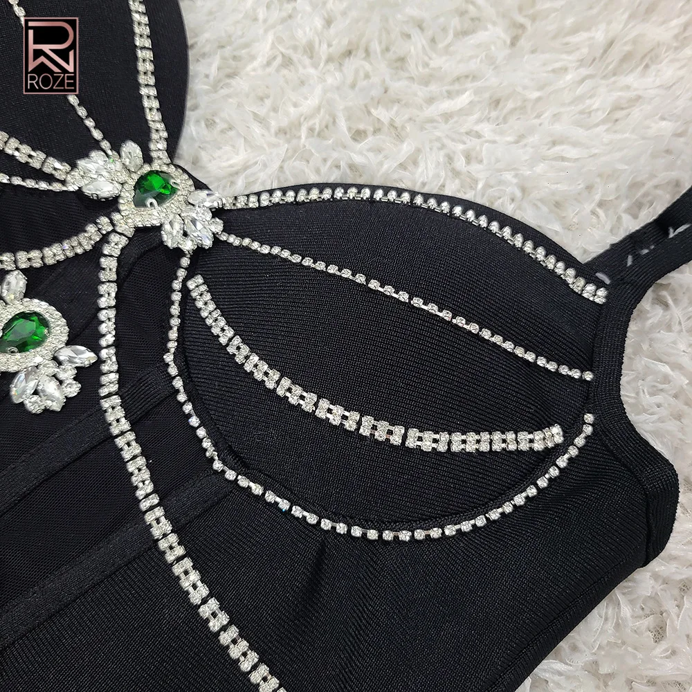 فستان سهرة ضمادة Bodycon مع سلسلة كريستال - ثوب حفلة بدون أكمام