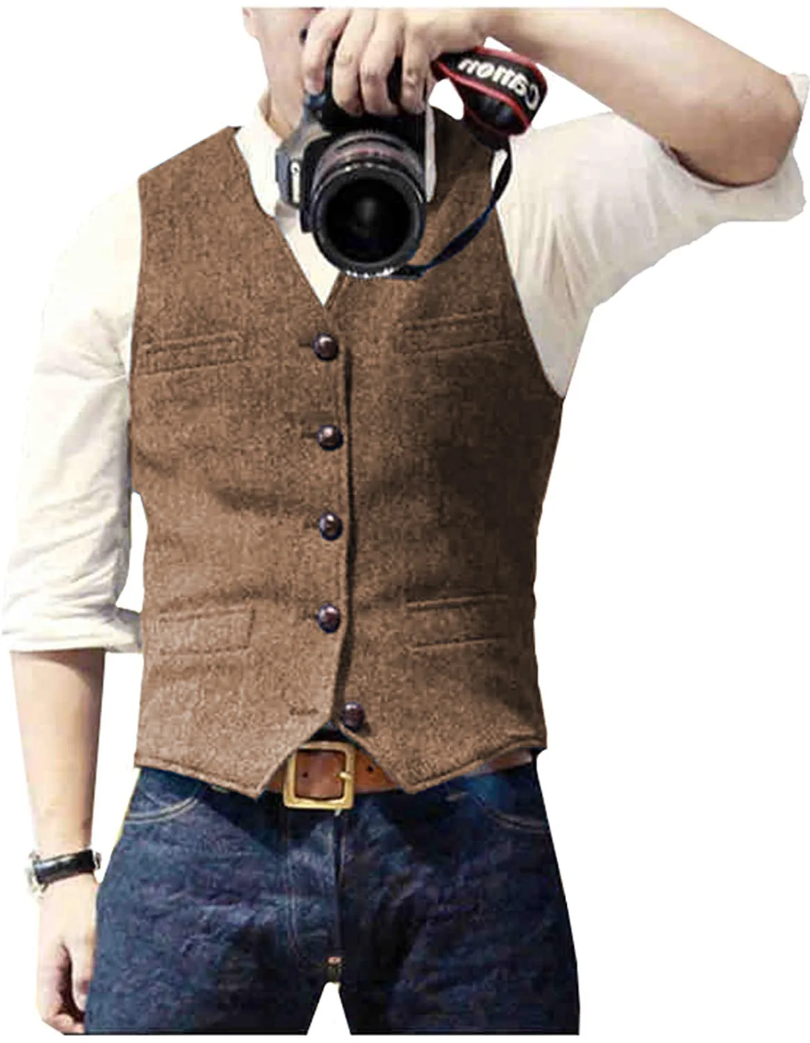 Men's Suit Vest V Neck Wool Herringbone Tweed Casual Waistcoat Formal Business Vest Groomman