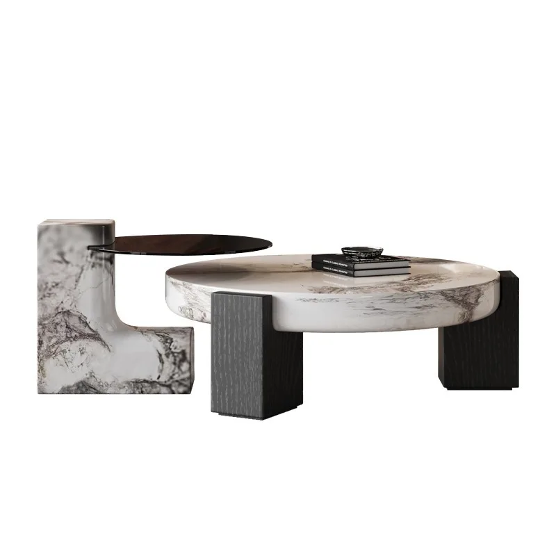

Italian minimalist marble round coffee table combination light luxury living room home high-end modern simple small apartment
