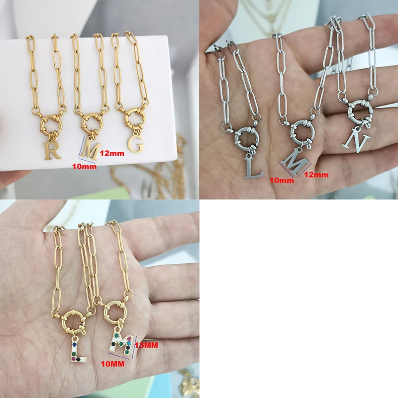 QMHJE Initial Charm A-Z Letters Necklace Women Men Choker Gold Silver Color Stainless Steel Chain 45cm Big Small Alphabet DIY