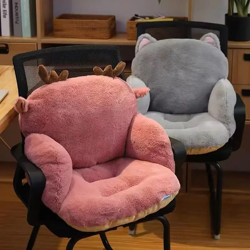 45X40Cm Solid Color Plush Semi-Enclosed Cushion Autumn and Winter Thick Warm Hip Pads Car Office Non-Slip Seat Pad with Strap