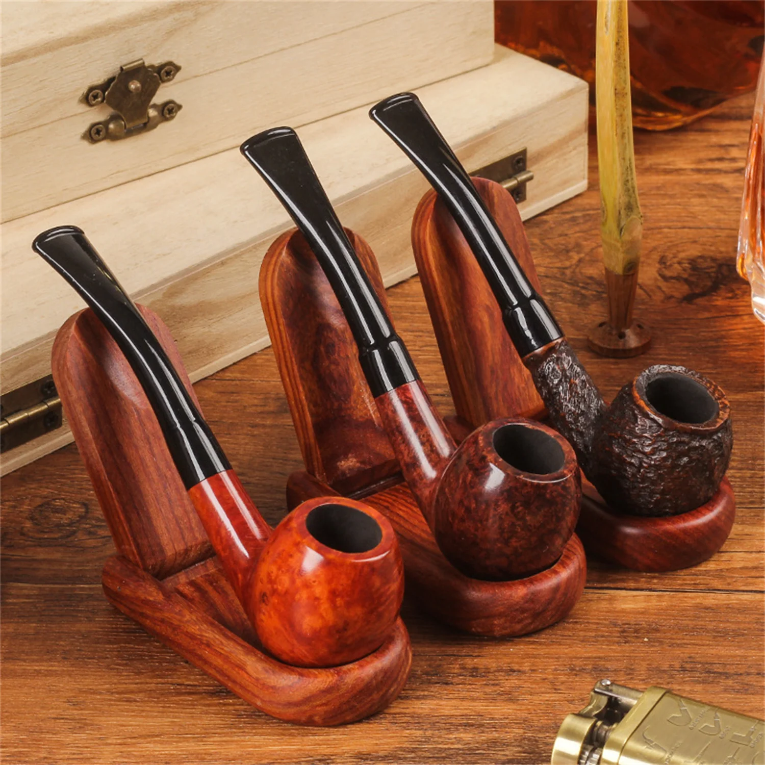 Bruyere Wood Pipe For Tobacco 3mm Filter Flue Retro Gentleman Portable Small Handmade Smoking Pipe With Accessory Father's Gift