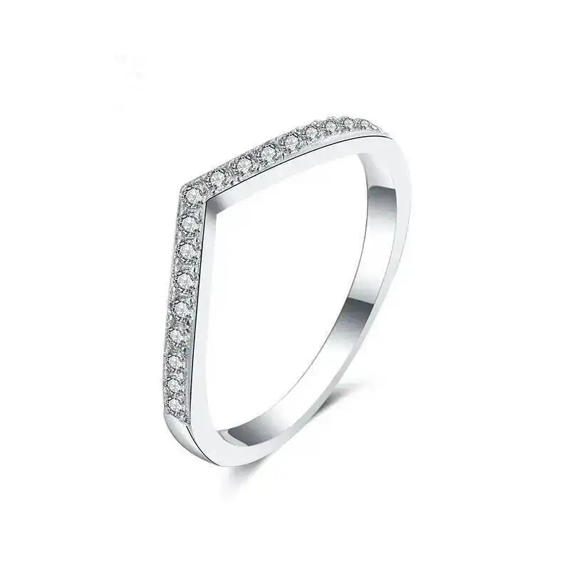 

S925 Sterling Silver Moissanite Ring For Women, Simulated Diamond Ring, Row Diamond Tail Ring, D Color Versatile V-Shaped Row