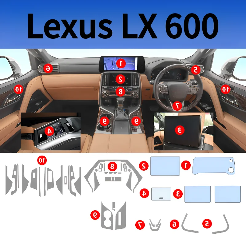 For Lexus LX600 Models Dashboard Multimedia GPS Console Navigation Transparent Anti-Scratch Protection Film Modification
