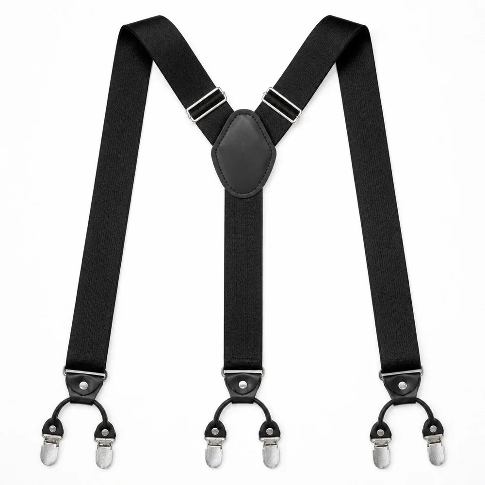 メンズ用、6つのクリップで調整可能なポリエステル製サスペンダー。ジーンズやトラウザーズ、ビジネスウェア、作業着、普段着に。しっかりと固定でき、耐久性があり、クラシックなデザイン。