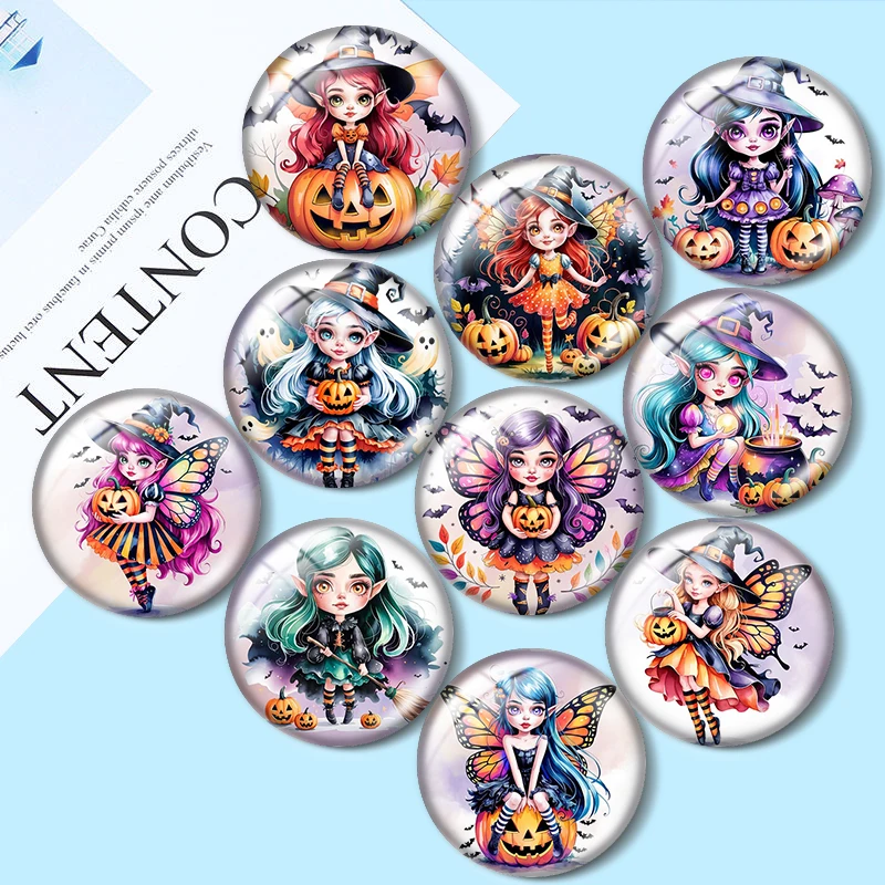 

Halloween Fairy Clipart 10pcs 12mm/18mm/20mm/25mm Round photo glass cabochon demo flat back Making findings