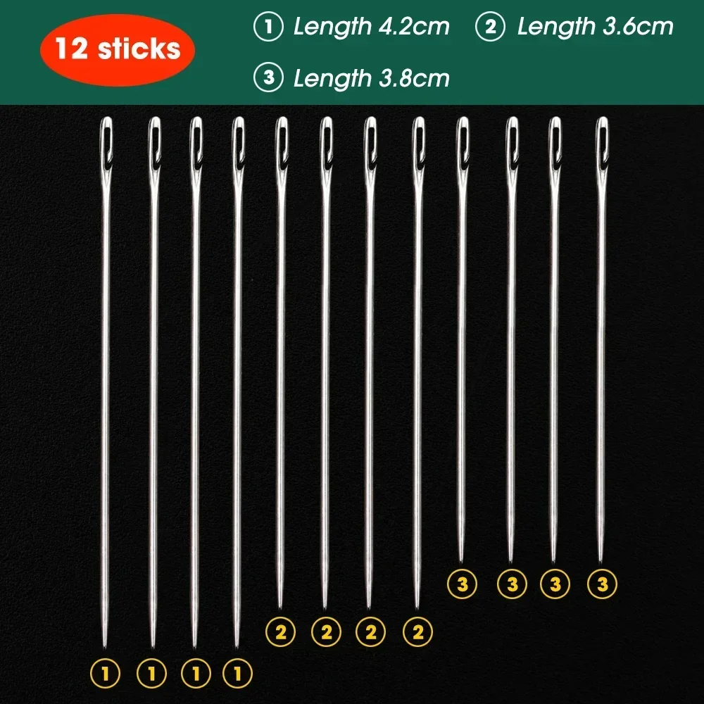 12/120pcs Blind Sewing Needles Stainless Steel Elderly Big Side Hole Needle DIY Jewerly DIY Handmade Self Threading Sewing Tools